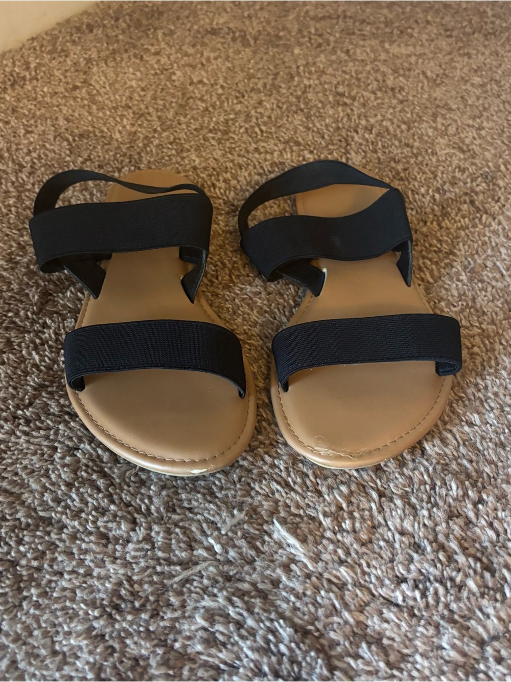 West Loop Women's Black Strappy Sandals with Tan Footbed